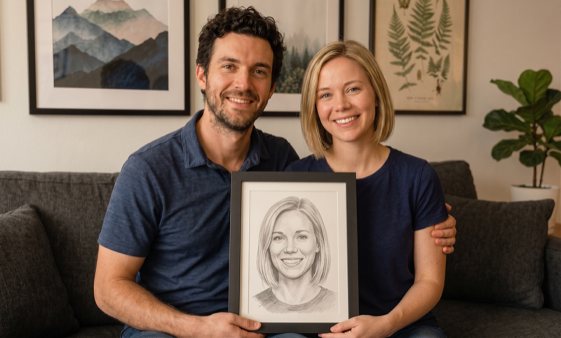 Couple holding soulmate sketch